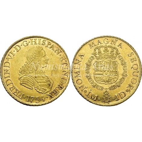 Fernando VI. 1754. 8 escudos. Lima. Ensayador: JD. EBC.