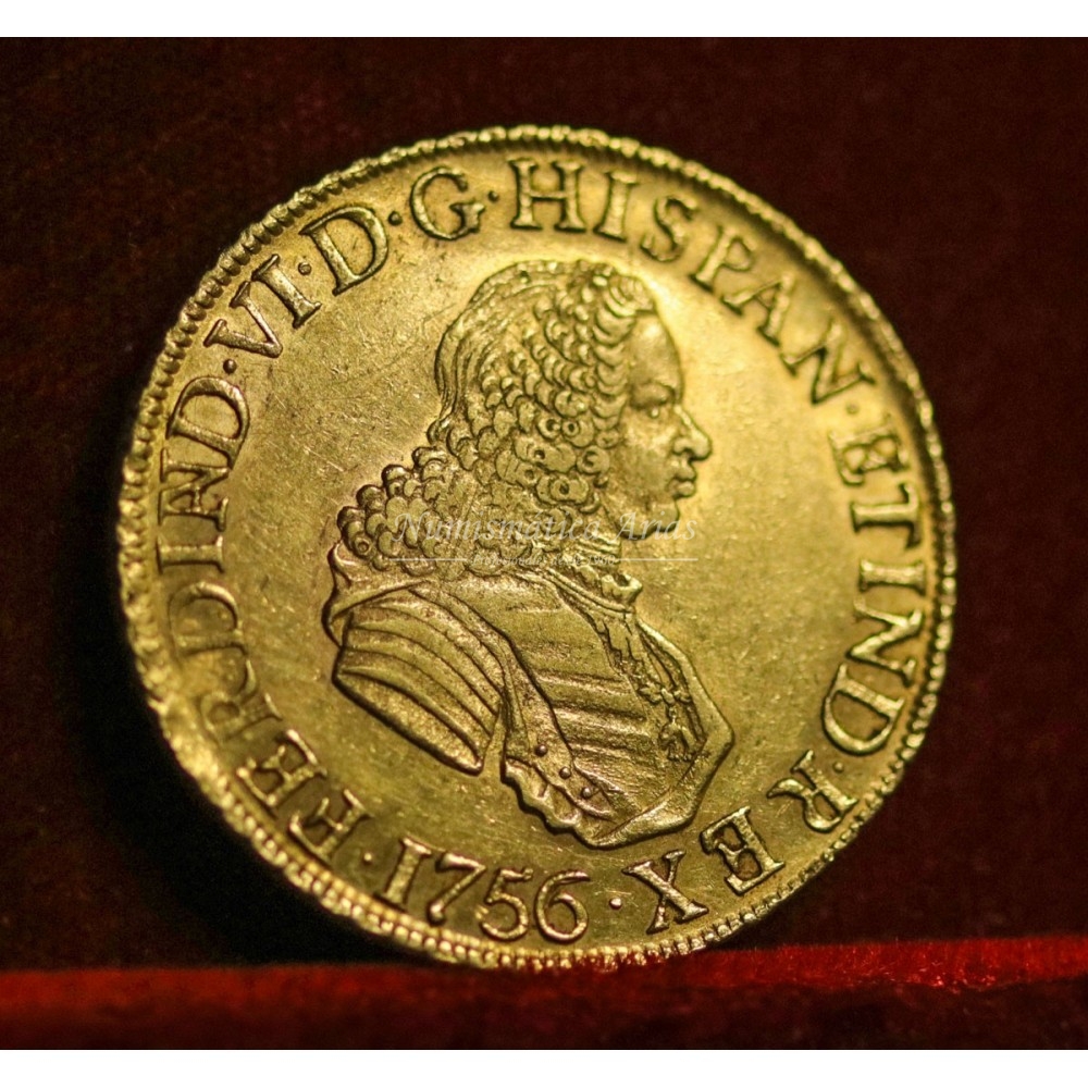 Fernando VI. 1756. 8 escudos. Lima. Ensayador: JM. EBC-.