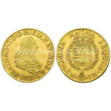Fernando VI. 1756. 8 escudos. Lima. Ensayador: JM. EBC-.