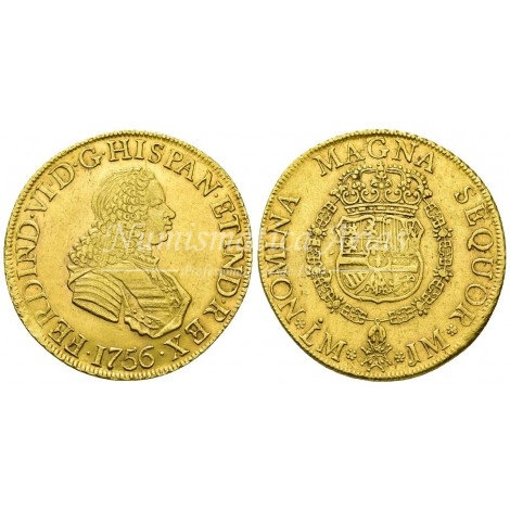 Fernando VI. 1756. 8 escudos. Lima. Ensayador: JM. EBC-.