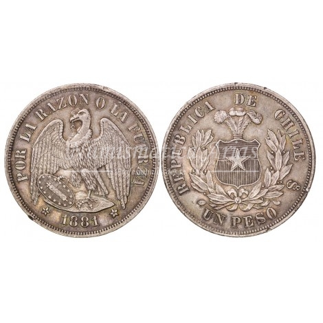 Chile. 1 peso. 1881. Santiago. EBC.