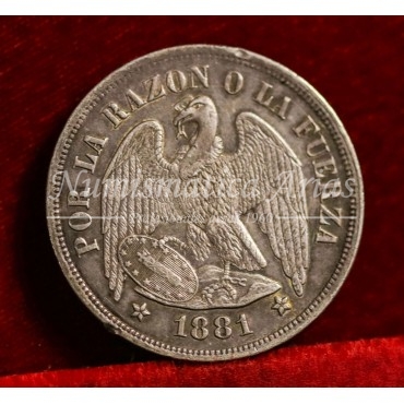 Chile. 1 peso. 1881. Santiago. EBC.