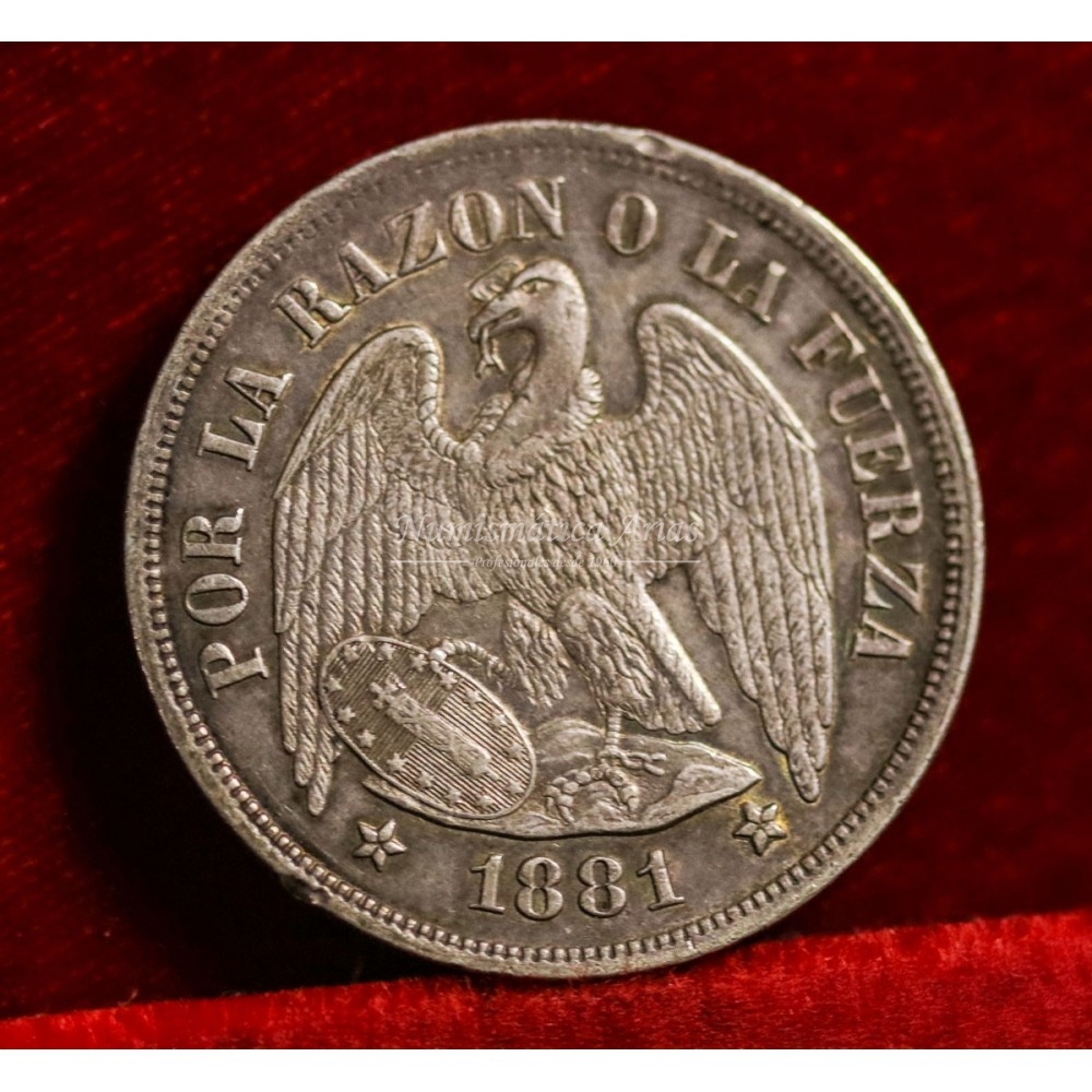 Chile. 1 peso. 1881. Santiago. EBC.
