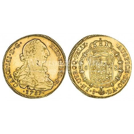 Carlos III. 8 escudos. 1787. Santiago de Chile. Ensayador: DA. EBC-