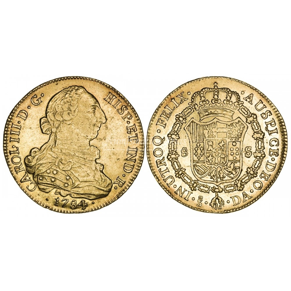 Carlos III. 8 escudos. 1784/3. Santiago de Chile. Ensayador: DA. EBC-
