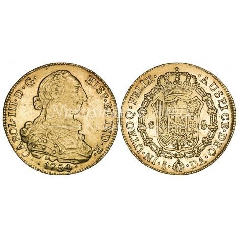 Carlos III. 8 escudos. 1784/3. Santiago de Chile. Ensayador: DA. EBC-
