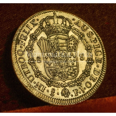Fernando VII. 8 escudos. 1817/8. Santiago. Ensayador: FJ. EBC.