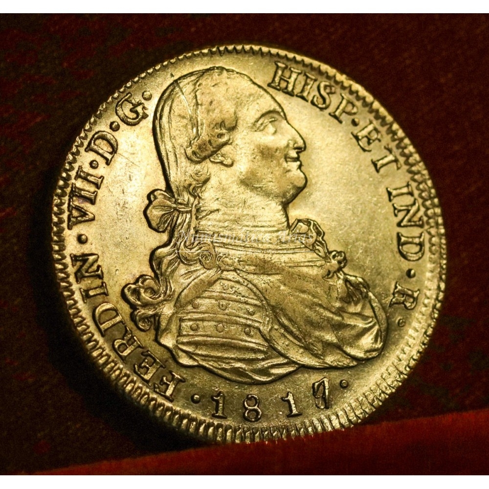 Fernando VII. 8 escudos. 1817/8. Santiago. Ensayador: FJ. EBC.
