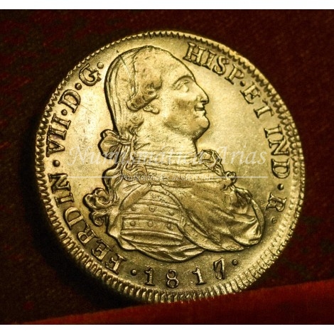 Fernando VII. 8 escudos. 1817/8. Santiago. Ensayador: FJ. EBC.