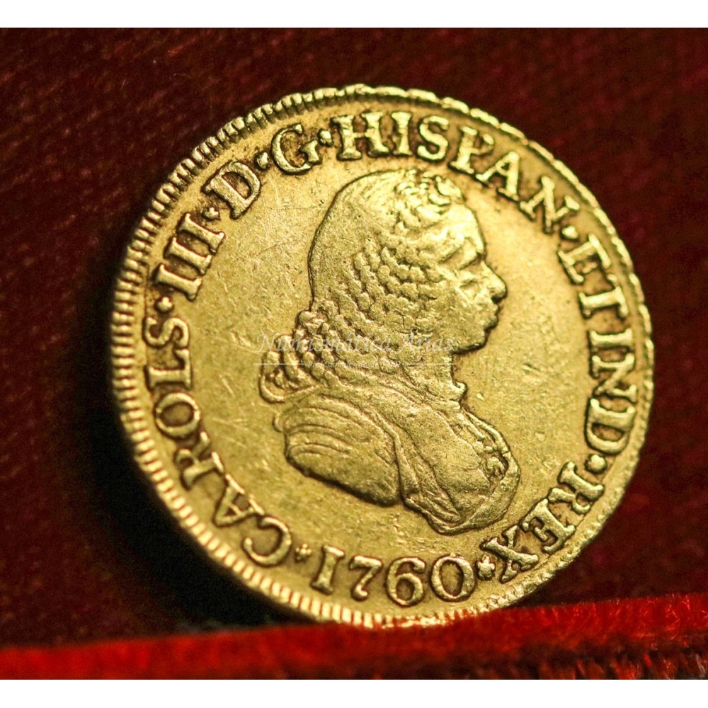 Carlos III. 2 escudos. 1760. Popayán. Ensayador: J. MBC+.