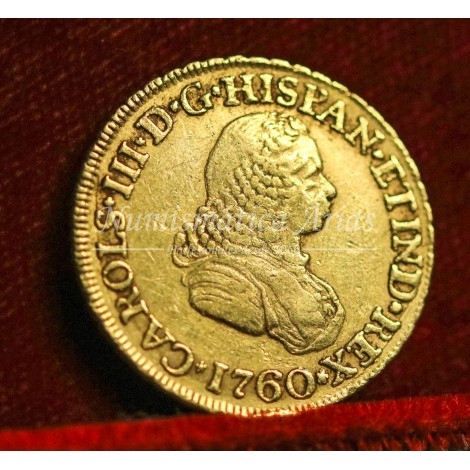 Carlos III. 2 escudos. 1760. Popayán. Ensayador: J. MBC+.