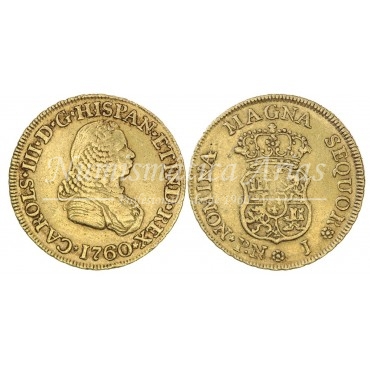Carlos III. 2 escudos. 1760. Popayán. Ensayador: J. MBC+.
