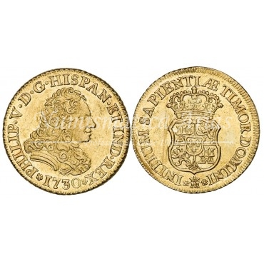 Felipe V. 2 escudos. 1730. Madrid. Sin indicación de valor ni ensayador. EBC+