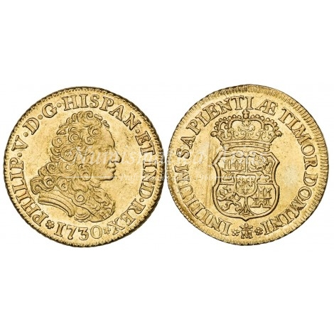 Felipe V. 2 escudos. 1730. Madrid. Sin indicación de valor ni ensayador. EBC+