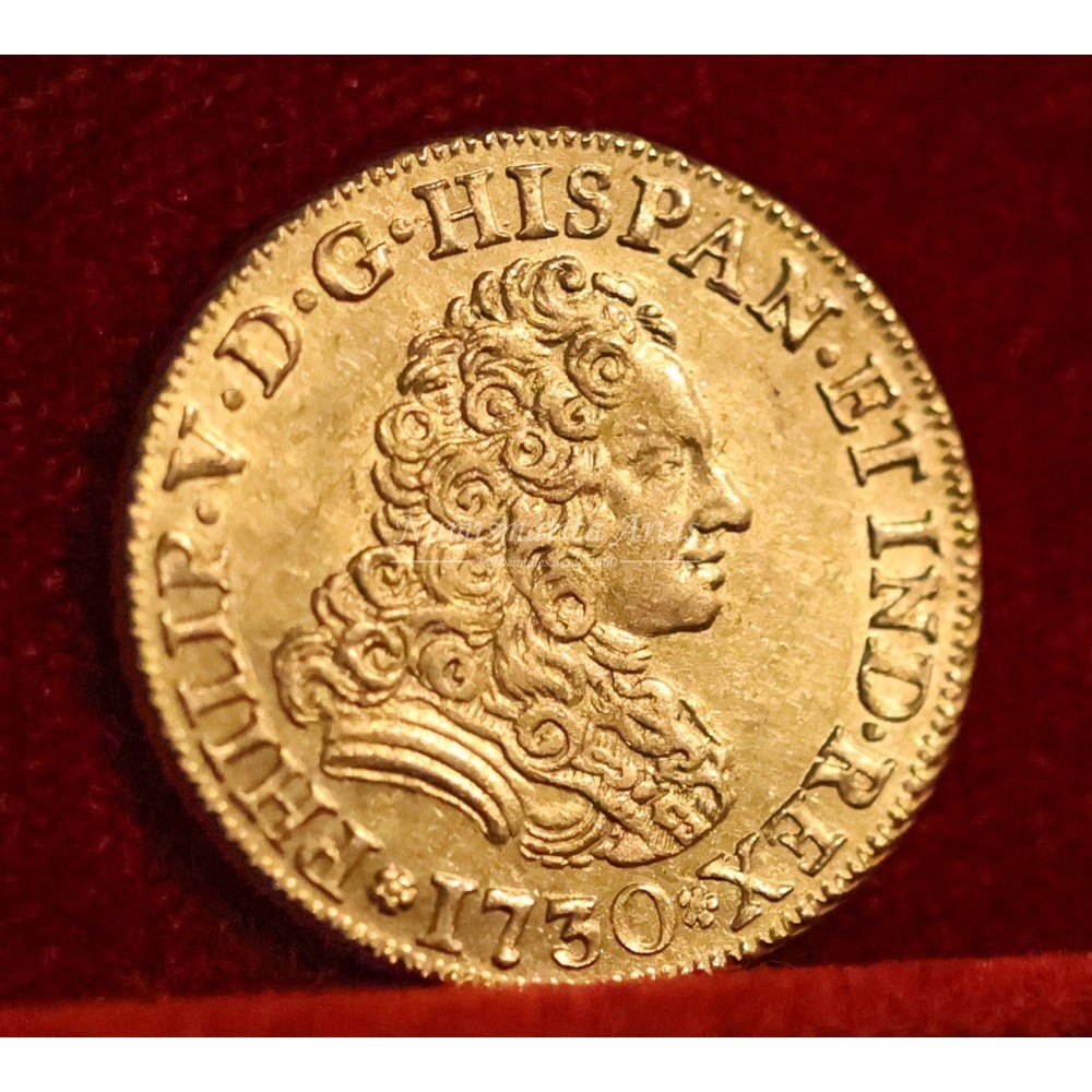 Felipe V. 2 escudos. 1730. Madrid. Sin indicación de valor ni ensayador. EBC+