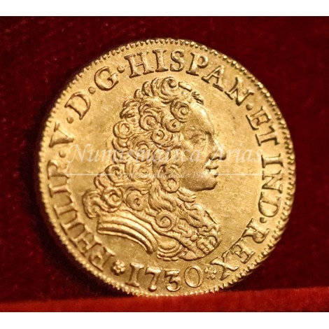 Felipe V. 2 escudos. 1730. Madrid. Sin indicación de valor ni ensayador. EBC+