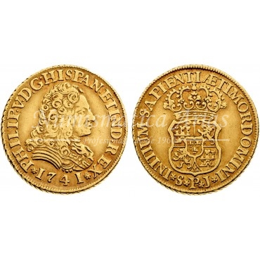 Felipe V. 2 escudos. 1741. Sevilla. Ensayador: PJ. EBC-