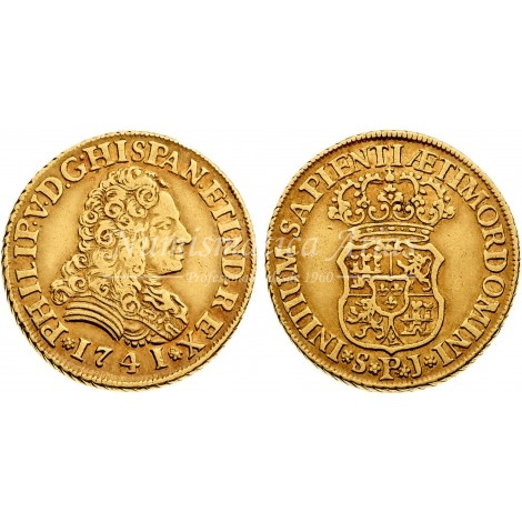 Felipe V. 2 escudos. 1741. Sevilla. Ensayador: PJ. EBC-