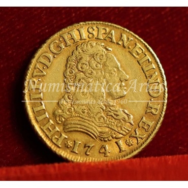 Felipe V. 2 escudos. 1741. Sevilla. Ensayador: PJ. EBC-