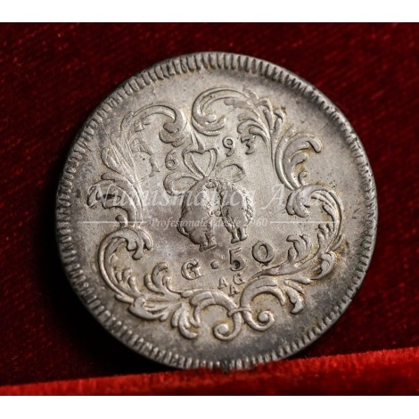 Carlos II. Medio ducado de 50 granas. 1693. Nápoles. EBC-.