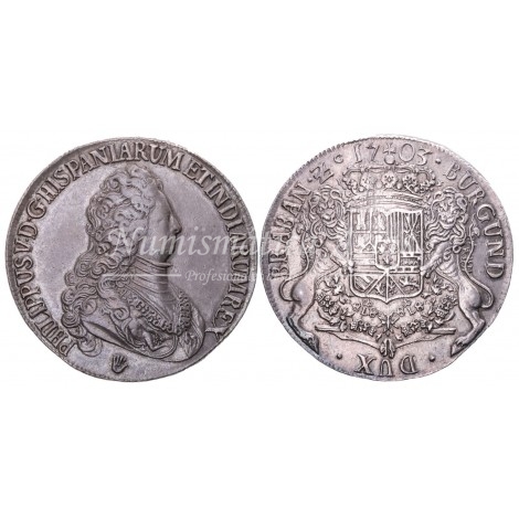 Felipe V. Ducatón. 1703. Amberes. Busto y leyenda grande. EBC.