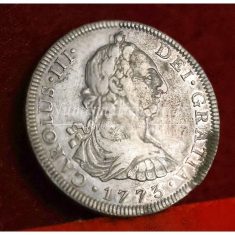 Carlos III. 8 reales. 1773. México. Ensayador: FM y ceca invertidos. MBC+