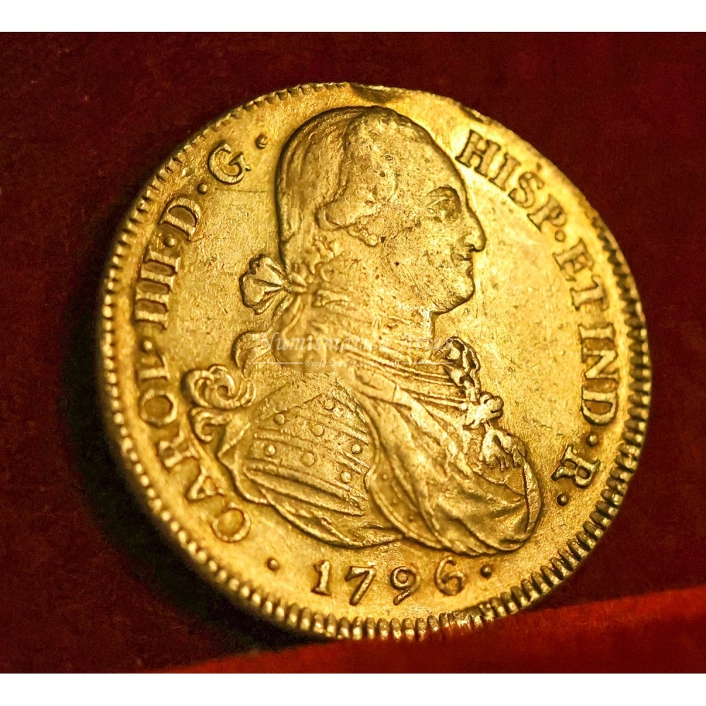 Carlos IV. 8 escudos. 1796. Popayán. Ensayador: JF. MBC+