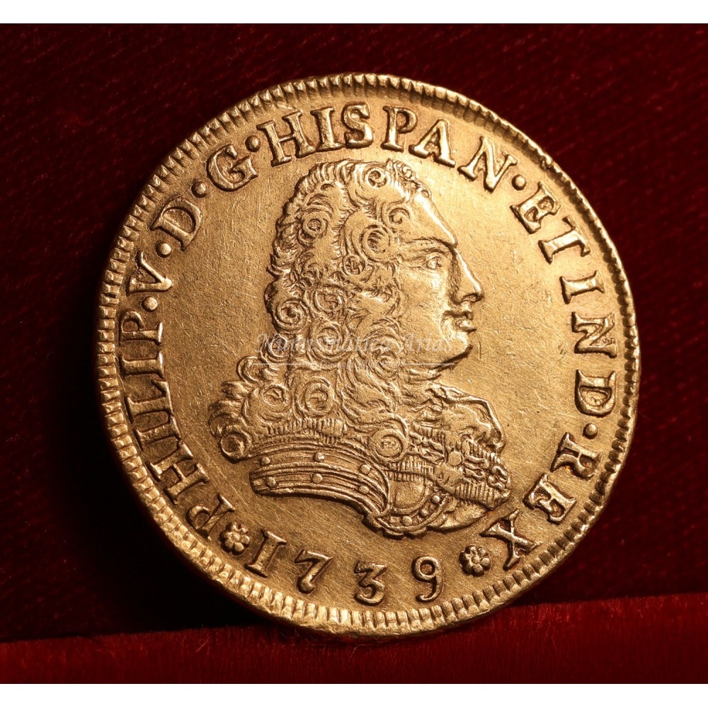 Felipe V. 4 escudos. 1739. México. Ensayador: MF. EBC+.