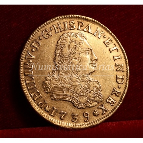 Felipe V. 4 escudos. 1739. México. Ensayador: MF. EBC+.