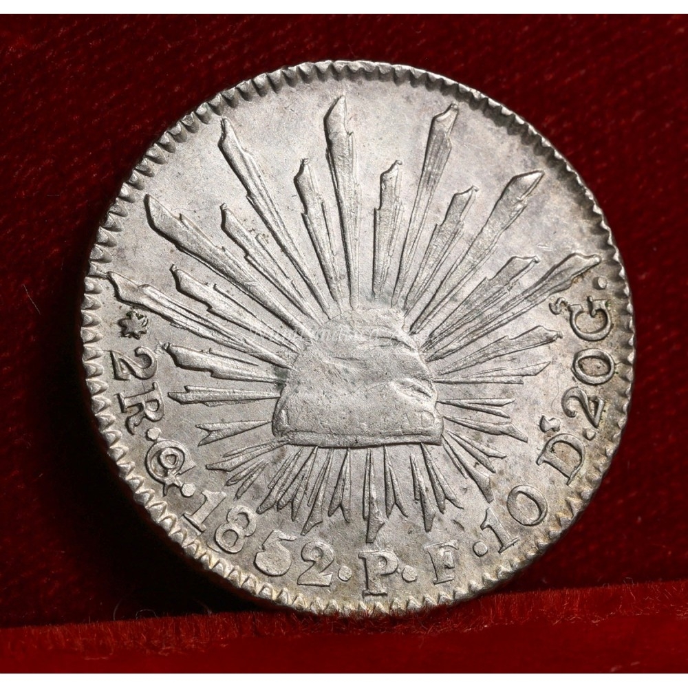 México. 2 reales. 1852. Guanajuato. Ensayador: PF. EBC-