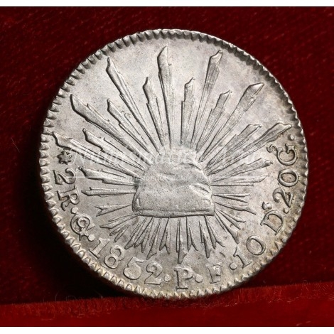 México. 2 reales. 1852. Guanajuato. Ensayador: PF. EBC-