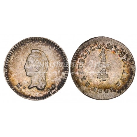 México. 1/4 real (cuartillo). 1842. Ensayador: LR. NGC MS63.