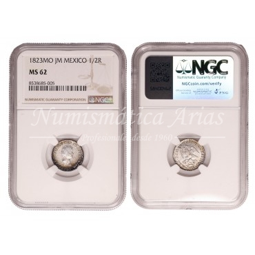 México. 1/2 real. 1823. Ensayador: JM. NGC MS63 (8538685-005).