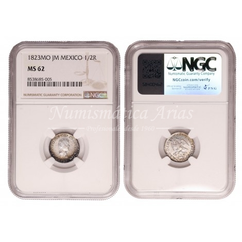 México. 1/2 real. 1823. Ensayador: JM. NGC MS63 (8538685-005).