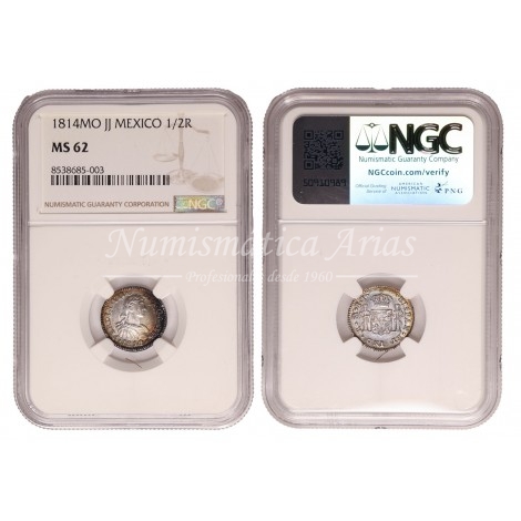 Fernando VII. 1/2 real. 1814. México. Ensayador: JJ. NGC MS62.
