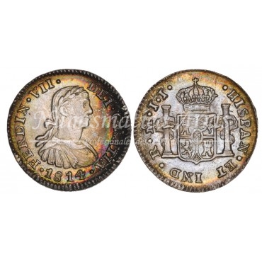Fernando VII. 1/2 real. 1814. México. Ensayador: JJ. NGC MS62.