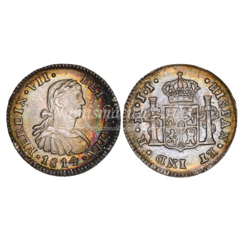 Fernando VII. 1/2 real. 1814. México. Ensayador: JJ. NGC MS62.