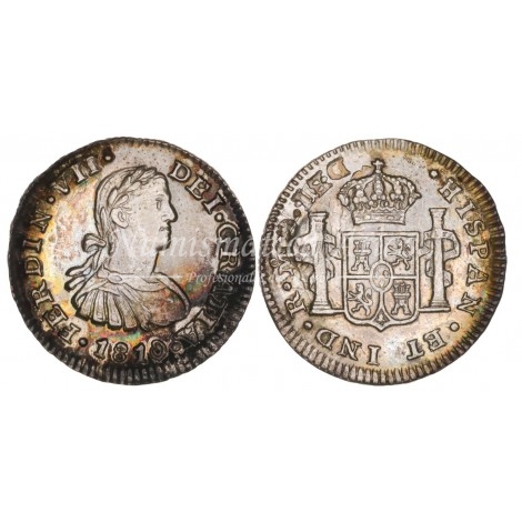 Fernando VII. 1/2 real. 1810. México. Ensayador: HJ. NGC MS62.