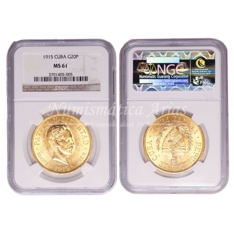 Cuba. 20 pesos. 1915. NGC MS61 (3701405-005)