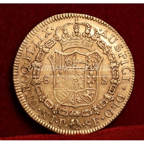 Carlos III. 8 escudos. 1788. Popayán. Ensayador: SF. EBC-