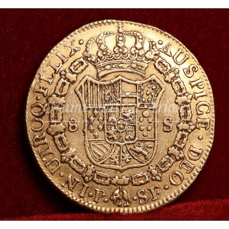 Carlos III. 8 escudos. 1788. Popayán. Ensayador: SF. EBC-