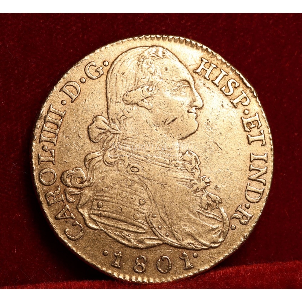 Carlos IV. 8 escudos. 1801. Nuevo Reino. Ensayador: JJ. MBC