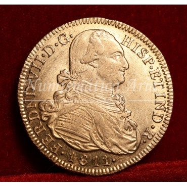 Fernando VII. 8 escudos. 1811. Popayán. Ensayador: JF. EBC.