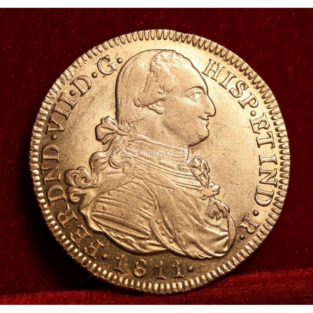 Fernando VII. 8 escudos. 1811. Popayán. Ensayador: JF. EBC.