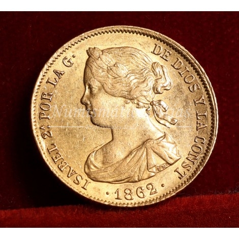 Isabel II. 100 reales. 1862. Madrid. EBC+