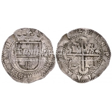 Felipe II. 8 reales. S/F. Sevilla. Ensayador: P tumbada. MBC