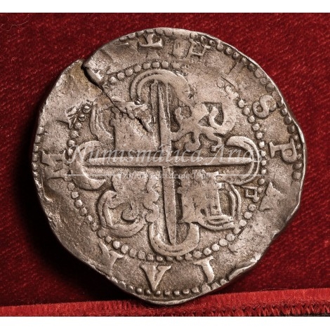 Felipe II. 8 reales. S/F. Sevilla. Ensayador: P tumbada. MBC