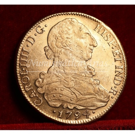 Carlos IV. 8 escudos. 1794. Santiago. Ensayador: DA. EBC