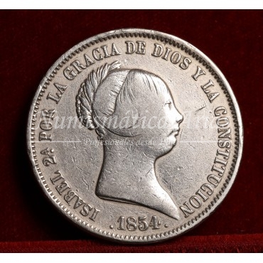 Isabel II. 20 reales. 1854. Madrid. BC+