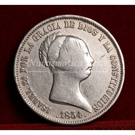 Isabel II. 20 reales. 1854. Madrid. BC+